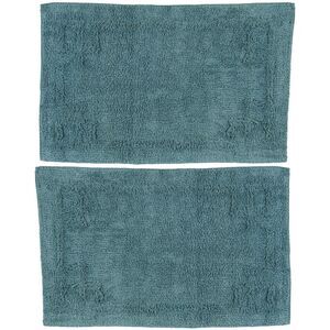 Gold Coast Cotton Art Deco Border Peacock Blue Bath Rugs 28" x 18" Set of 2